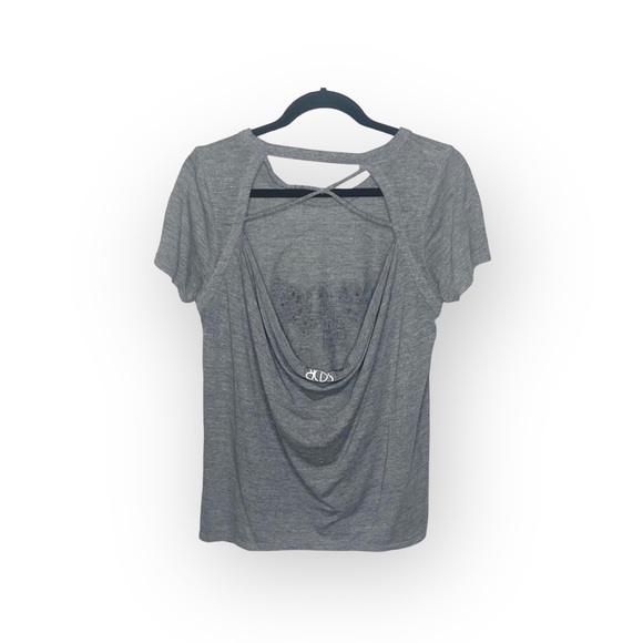 new Chaser ☻︎ Heart Eye Skull Draped Open Cross Back Tee T Shirt ☻ ︎Heather ☻︎ L - Picture 12 of 16